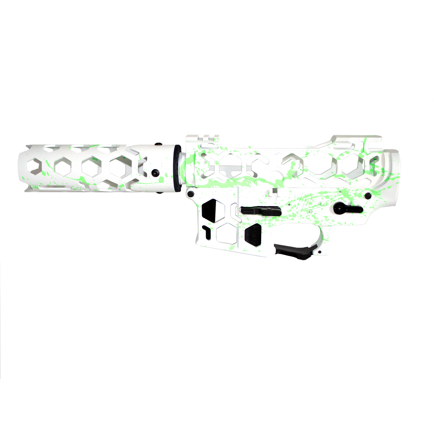 Monk Customs Neo3 Receiver + Handguard -  White/Green Splatter